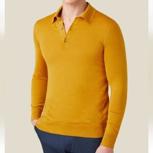 Vibrant Yellow Slim Fit Polo Knitted Shirt, Silk/Cashmere Colour: Mustard,$395